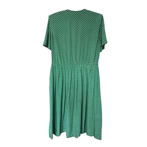 Leslie Fay Dress Petite Size L Todays Size Apr 12 Green Polka Dot Midi Vintage - Picture 4 of 6